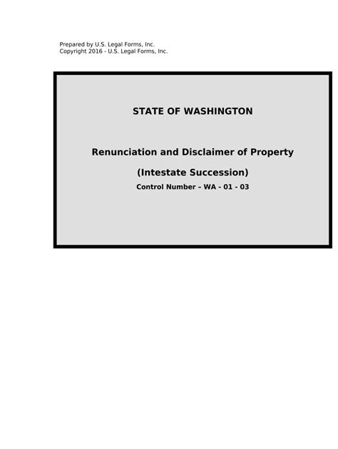 Renunciation And Disclaimer Of Property Received By Intestate Succession Washington Form Fill