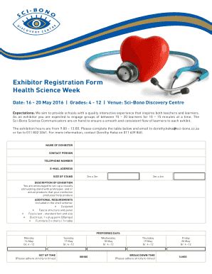 Fillable Online Exhibitor Registration Form Health Science Week Fax