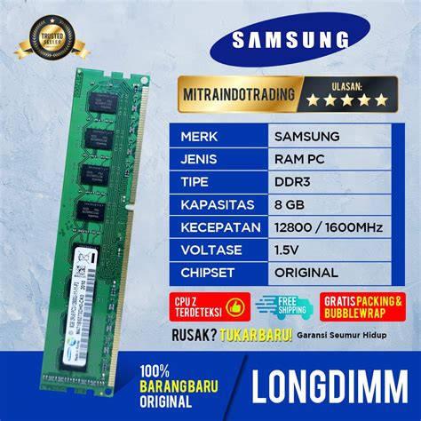 Jual RAM SAMSUNG LONGDIMM DDR3 8GB PC12800 BERGARANSI Shopee Indonesia