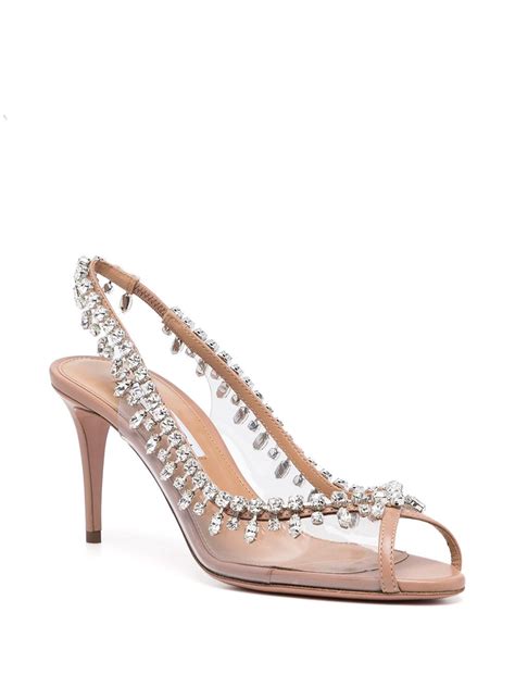 Aquazzura Temptation 75 Crystal Embellished Pvc And Leather Slingback