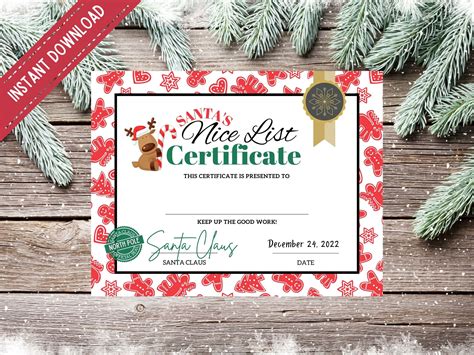 Nice List Certificate Instant Download Santa Nice List Etsy Uk