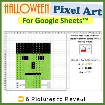 Halloween Pixel Art Fill Color Activities for Google Sheets ™ | Pixel ...