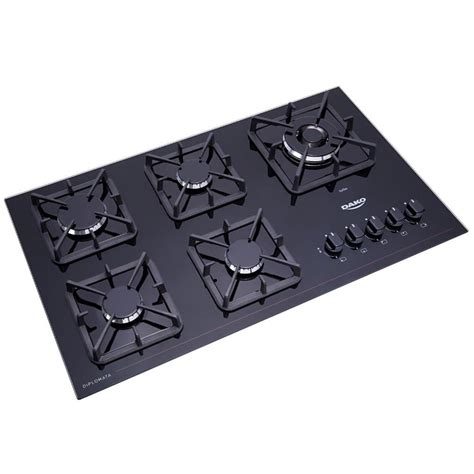 Cooktop A Gás 5 Bocas Preto Com Mesa De Vidro E Tripla Chama Dako