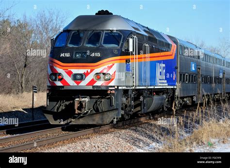 An inbound Metra commuter train leaving Bartlett, Illinois in suburban ...