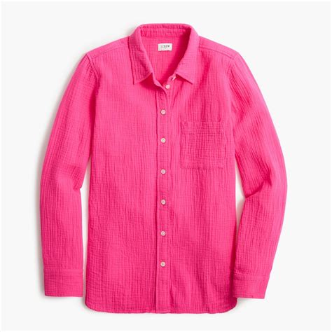 J Crew Gauze Button Down Shirt In Pink Lyst