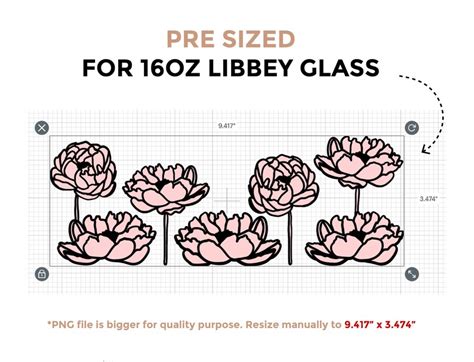 Layered Peonies Glass Wrap Svg 16 Oz Libbey Full Wrap Svg Etsy