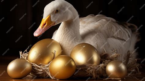 Premium Photo A Goose Laying A Golden Egg