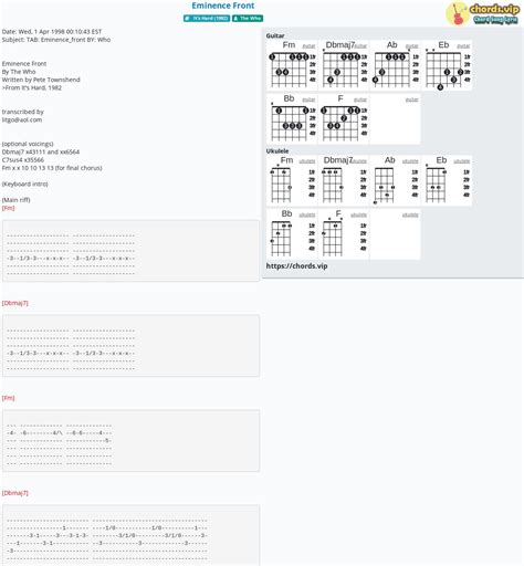 Chord: Eminence Front - tab, song lyric, sheet, guitar, ukulele | chords.vip