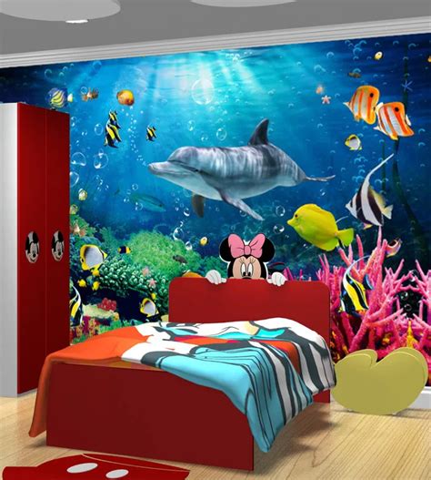 Wasserdichte Vinyl Tapete Undersea World Delphin Dekorative 3d Tapete