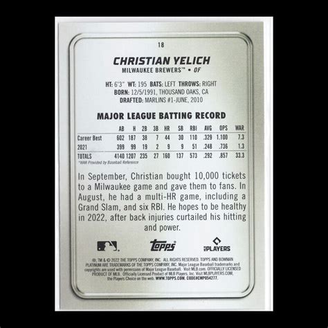 2022 Bowman Platinum 18 Christian Yelich Milwaukee Brewers NM MT EBay