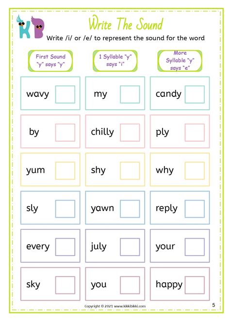 Sounds of y Worksheet - Free Phonics Printable Worksheets