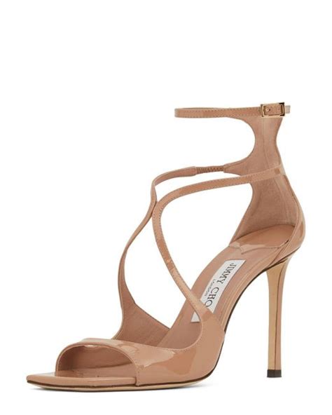 Jimmy Choo 95mm Azia Patent Leather Sandals In Natural Lyst Australia