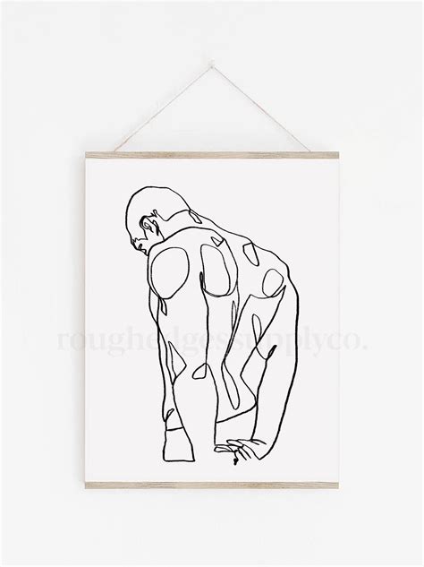 Abstract Male Figure Line Art Nude Line Drawing Naked Man Etsy