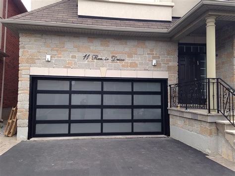 16 X 8 Full View Modern Garage Door With Matte Black Finish With Frost Nickkys Garage Doors