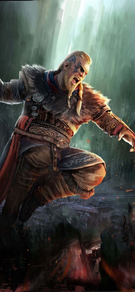 Download Iphone Xs Assassin S Creed Valhalla Eivor Jumping Attack Background