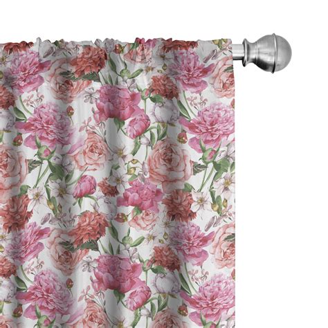 Ambesonne Shabby Flora Curtains Spring Garden Roses Pair Of 28x84 Pale Pink Hot Pink