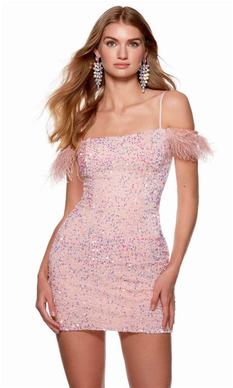 Alyce Paris 4759 Feather Sleeve Sequin Homecoming Dress Couture Candy