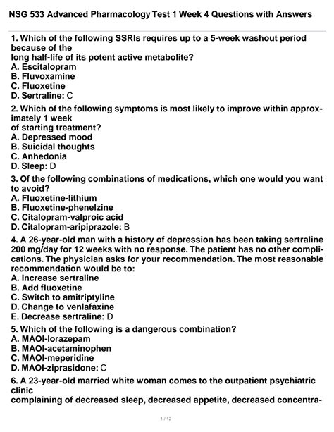 Solution Nsg Advanced Pharmacology Test Week Questions With