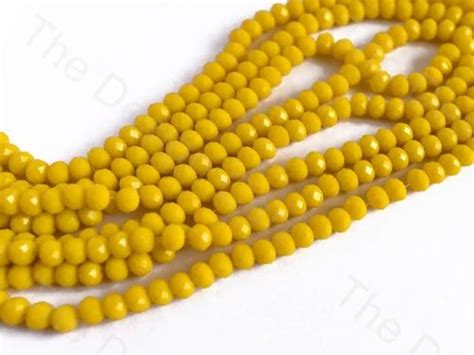 Yellow Lemon Opaque Rondelle Tyre Faceted Crystal Beads At Rs