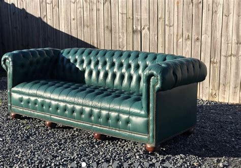 Vintage Green Leather Chesterfield sofa.