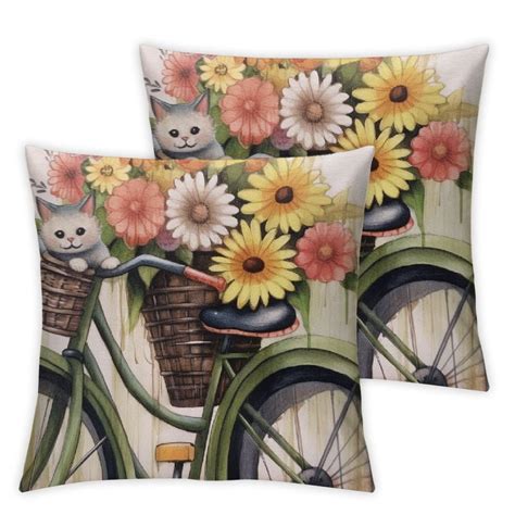 JEUXUS Vintage Flower Pillow Cases Cushion Cover Oil Painting Bike With