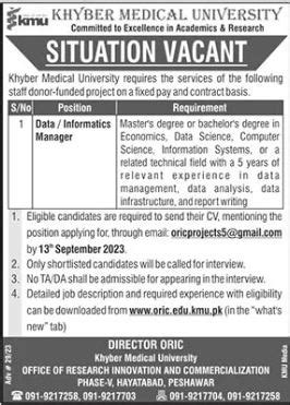 Khyber Medical University Jobs 2023 KMU Peshawar Jobs