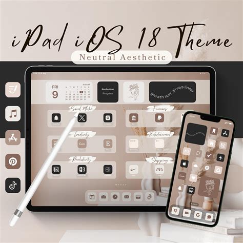 Neutral iPad Ios Theme, App Icons, Home Screen Wallpaper (digital