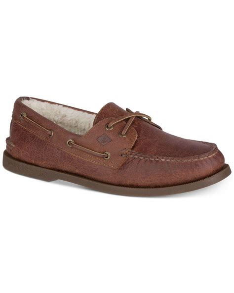 Sperry Top Sider Men S A O Eye Faux Fur Lined Boat Shoes In Brown For