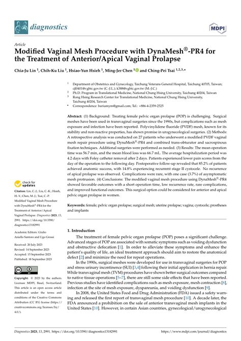 Pdf Modified Vaginal Mesh Procedure With Dynamesh® Pr4 For The