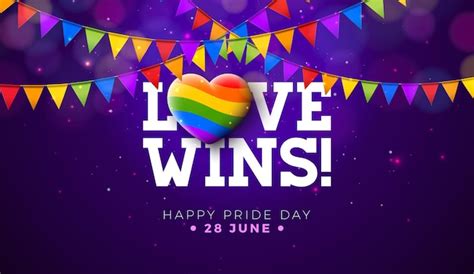 Premium Vector Love Wins Happy Pride Day Lgbtq Rainbow Heart And