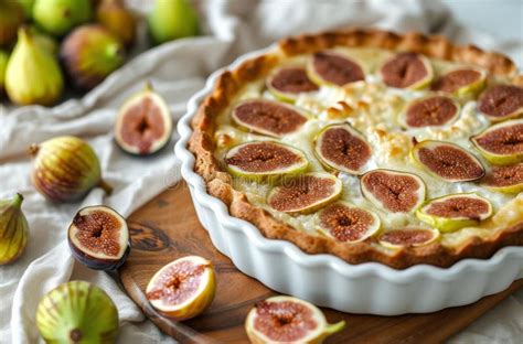 Fig And Goat Cheese Tart On Wooden Cutting Board Stock Photo Image Of