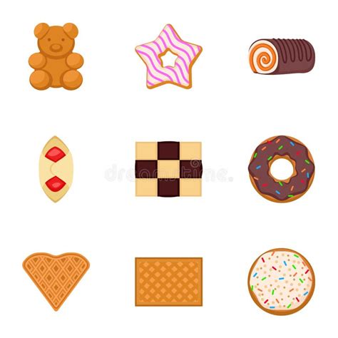 Biscuit Icons Set Flat Style Stock Vector Illustration Of Chocolate