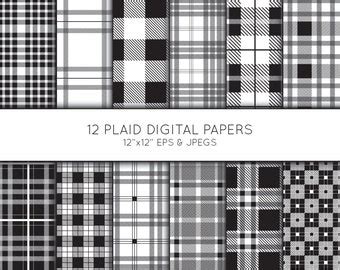 Black And White Plaids Digital Paper Buffalo Plaid Lumberjack Check