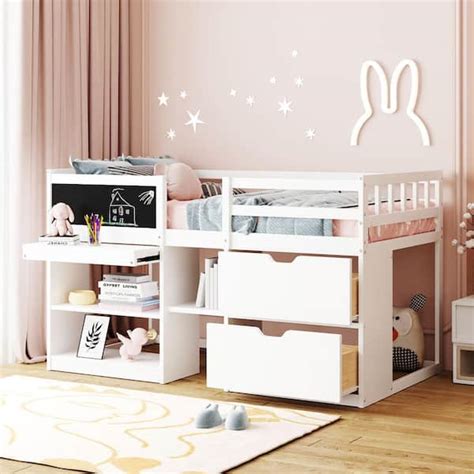 Harper And Bright Designs White Twin Size Wood Low Loft Bed With