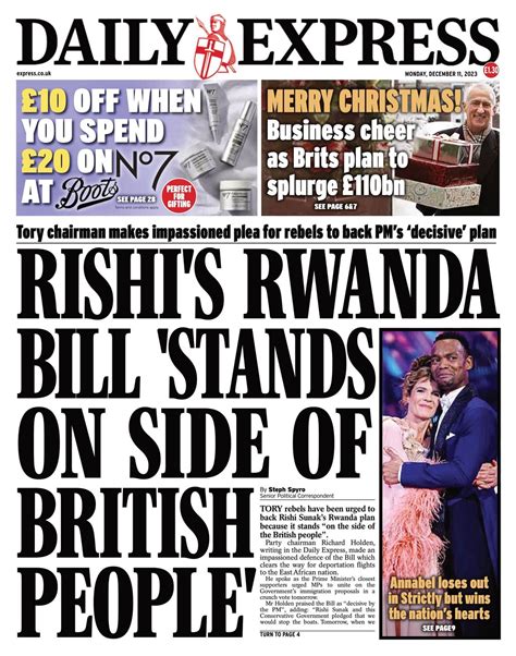 Daily Express Front Page 11th Of December 2023 Tomorrows Papers Today