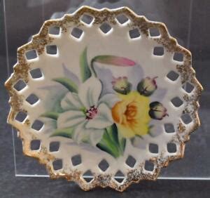 Vintage Ucagco Ceramics Japan Reticulated Floral Hand Painted Wall