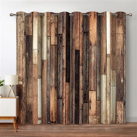 Amazon Jekeno Rustic Wooden Blackout Curtains Brown Wood Hardwood