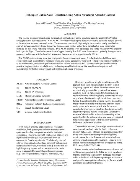 Helicopter Cabin Noise Reduction Using Active Structural Acoustic ...