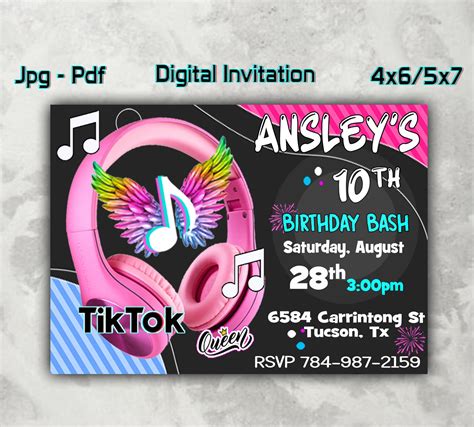 Tik Tok Style Birthday Invitations Tik Tok Digital Etsy