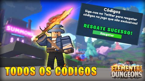 TODOS OS CÓDIGOS DO MASMORRAS ELEMENTARES Elemental Dungeon ROBLOX