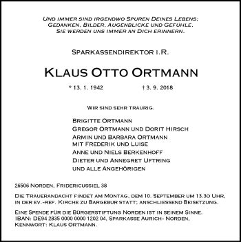 Traueranzeigen Von Klaus Otto Ortmann Ok Trauer De