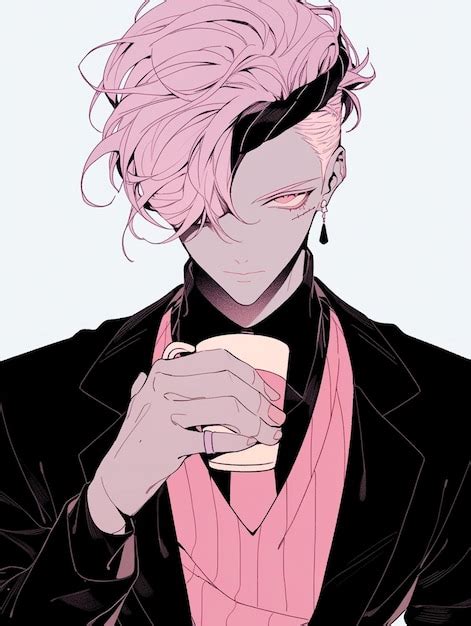 Premium AI Image | Anime style illustration of a man with pink hair ...