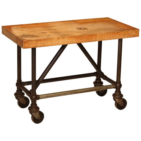 Original American Industrial Butcher Block Pipe Table / Bar Cart at ...