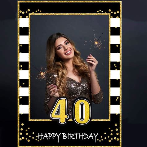 Glittery 40th Birthday Selfie Photo Booth Frame Black And