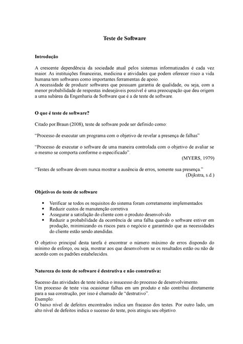 Resumo Teste de Software Teste de Software Introdução A crescente