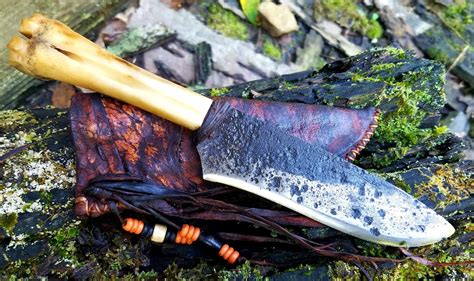 Deer Bone Handle Hunting Knife With Deer Rawhide Sheath By Alex