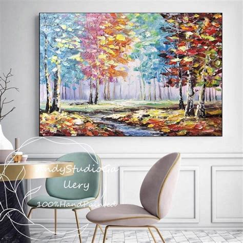 Wall Decor Large Abstract Oil Tree Artwork Original Impasto Pine Tree