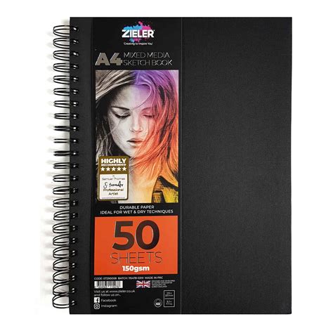 A4 Spiral Bound Hardback Sketchbook - 50 Sheets - Zieler Art Supplies