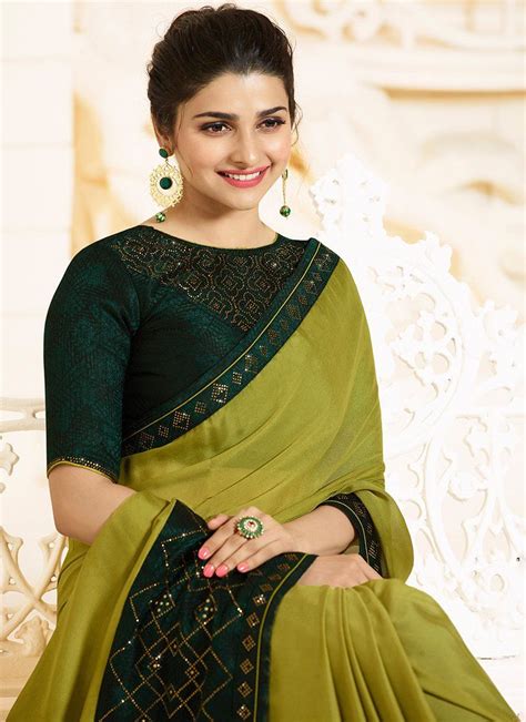 Light Green And Green Embroidered Silk Georgette Saree Cotton Saree Blouse Designs Unique