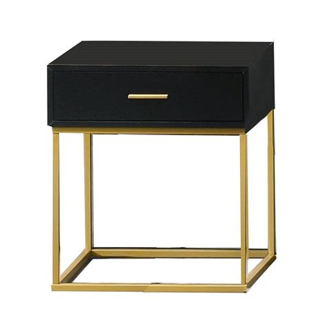 1 Drawer Wooden Nightstand with Metal Legs, Black and Gold - Walmart ...